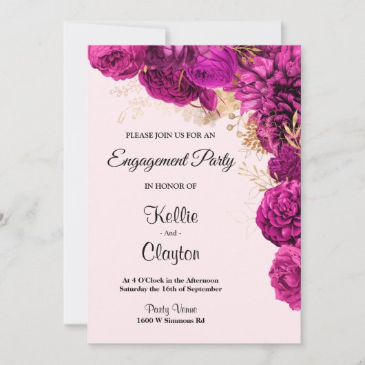 Pink and Gold Floral Engagement Party Kaart (Voorkant)