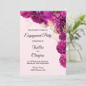 Pink and Gold Floral Engagement Party Kaart (Staand voorkant)