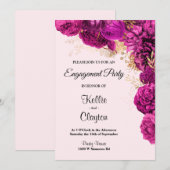 Pink and Gold Floral Engagement Party Kaart (Voorkant / Achterkant)