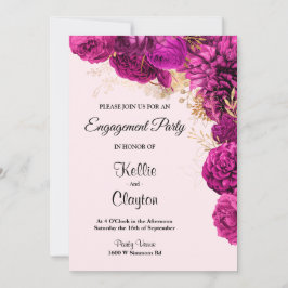 Pink and Gold Floral Engagement Party Kaart