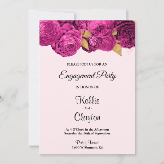 Pink and Gold Floral Engagement Party Kaart (Voorkant)
