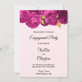 Pink and Gold Floral Engagement Party Kaart