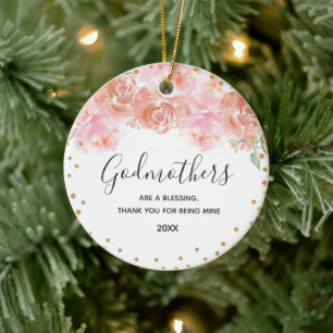 Pink and Gold Floral Godmothers Gold Keramisch Ornament