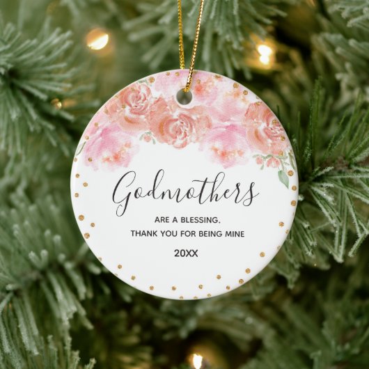 Pink and Gold Floral Godmothers Gold Keramisch Ornament (Boom)