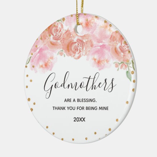Pink and Gold Floral Godmothers Gold Keramisch Ornament (Links)