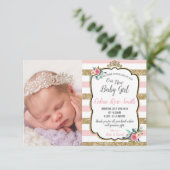 Pink and Gold Floral Princess Baby Girl Birth Aankondiging (Staand voorkant)