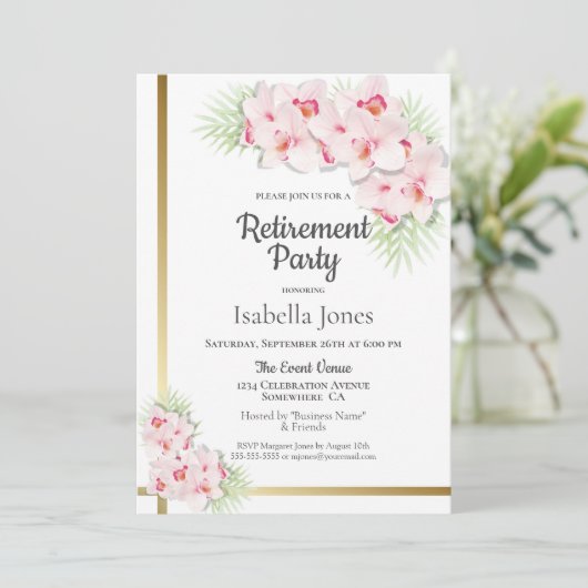 Pink and Gold Floral Retirement Party Kaart (Staand voorkant)