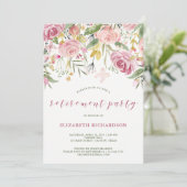 Pink and Gold Floral Retirement Party of waterverf Kaart (Staand voorkant)