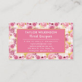 Pink and Gold Floral Roses with Harlequin Diamonds Visitekaartje (Achterkant)