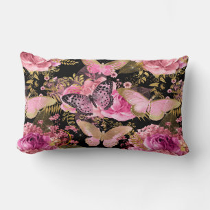 Pink and Gold Foil Floral Butterfly Pattern Kussen