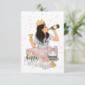 Pink and Gold Girly Birthday Party Kaart (Staand voorkant)