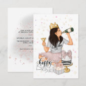 Pink and Gold Girly Birthday Party Kaart (Voorkant / Achterkant)