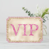 Pink and Gold Glitter VIP Event Ticket Kaart (Staand voorkant)
