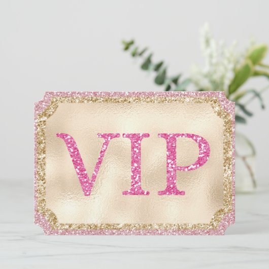 Pink and Gold Glitter VIP Event Ticket Kaart (Staand voorkant)