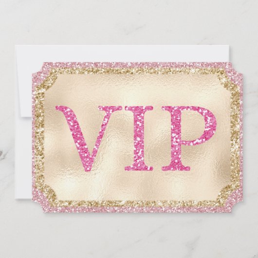 Pink and Gold Glitter VIP Event Ticket Kaart (Voorkant)