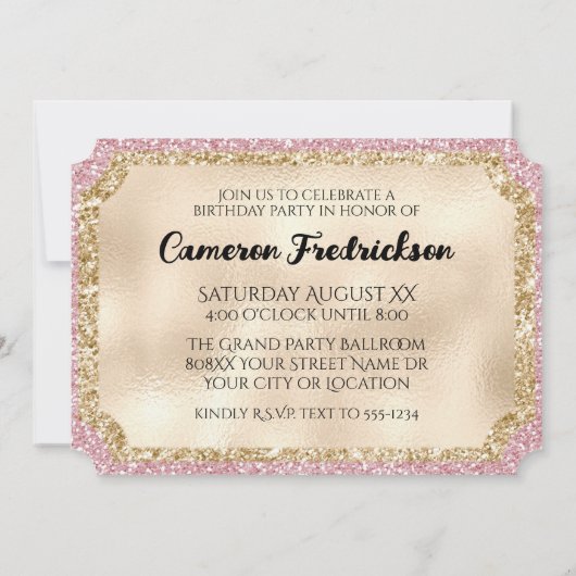 Pink and Gold Glitter VIP Event Ticket Kaart (Achterkant)