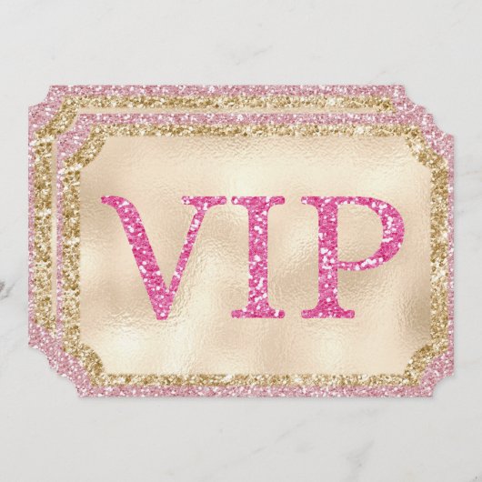 Pink and Gold Glitter VIP Event Ticket Kaart (Voorkant / Achterkant)