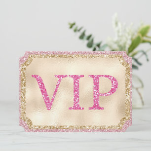 Pink and Gold Glitter VIP Event Ticket Kaart