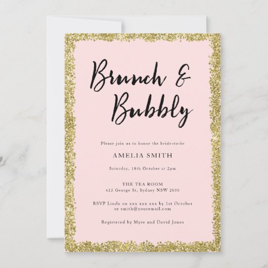 Pink and Gold Glitter Vrijgezellenfeest Party Kaart (Voorkant)