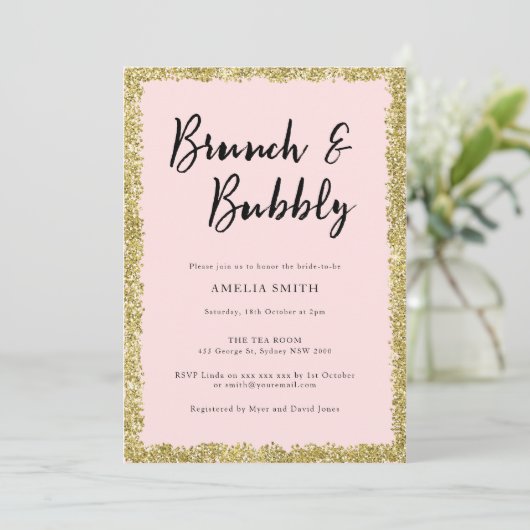 Pink and Gold Glitter Vrijgezellenfeest Party Kaart (Staand voorkant)