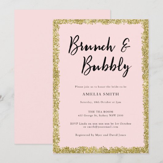 Pink and Gold Glitter Vrijgezellenfeest Party Kaart (Voorkant / Achterkant)