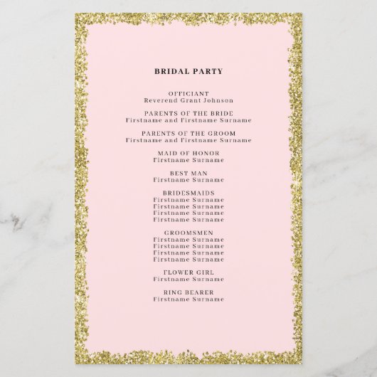 Pink and Gold Glitter Wedding Program (Achterkant)