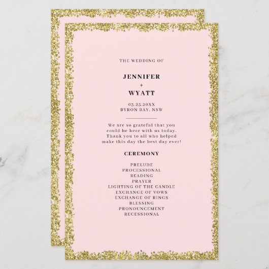 Pink and Gold Glitter Wedding Program (Voorkant / Achterkant)