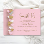 Pink and Gold Heart Theme Sweet 16 Birthday Kaart<br><div class="desc">Invite your friends and loved ones to celebrate your daughter’s 16th birthday with this pink and gold heart-themed invitation. A variety of paper types and corner styles are available for your unique invitations,  along with the option to download if you prefer a digital format.</div>
