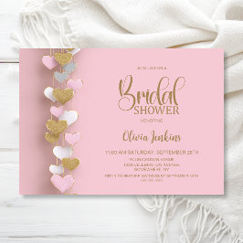 Pink and Gold Hearts Bridal Shower Kaart