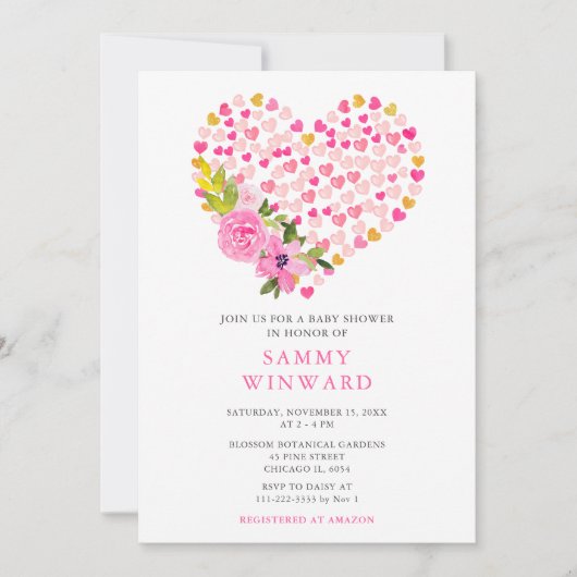 Pink and Gold Hearts Valentijn Baby shower Kaart (Voorkant)