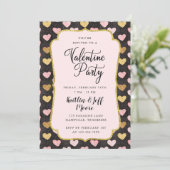 Pink and Gold Hearts Valentijn Party Kaart (Staand voorkant)