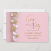 Pink and Gold Hearts Wedding Save the Date (Voorkant)