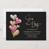 Pink and Gold Hearts Wedding Save the Date (Voorkant)