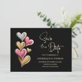 Pink and Gold Hearts Wedding Save the Date (Staand voorkant)