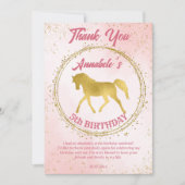 Pink and gold horse equestrian birthday custom bedankkaart (Voorkant)