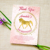 Pink and gold horse equestrian birthday custom bedankkaart