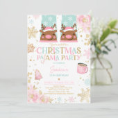 Pink and Gold Kerstmis Pajama Birthday Party Kaart (Staand voorkant)