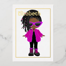 Pink and Gold Neon African American Birthday Folie Uitnodiging