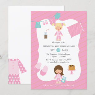 Pink and Gold Pajama Pancake Girl Birthday Party Kaart