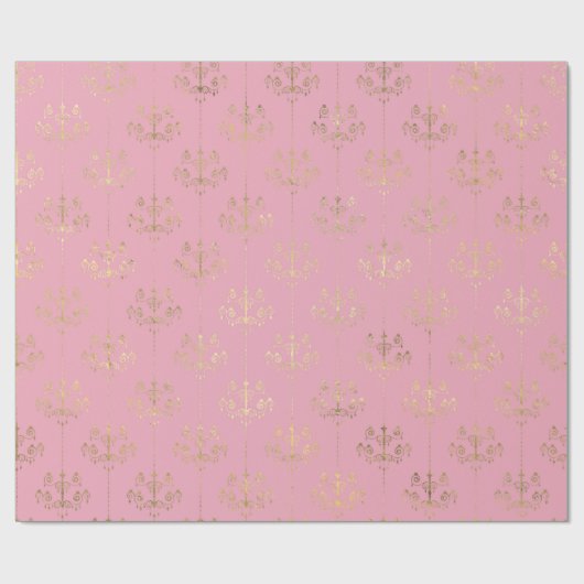 Pink and Gold Paris Folie Chandelier Pattern Cadeaupapier (Vlak)