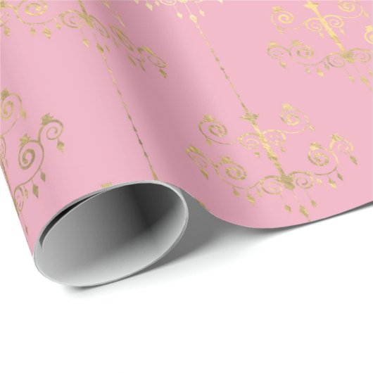 Pink and Gold Paris Folie Chandelier Pattern Cadeaupapier (Rol Hoek)
