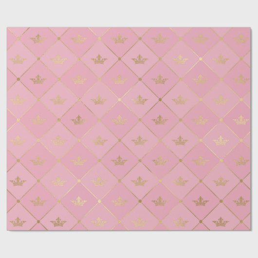Pink and Gold Paris Folie Crown Pattern Cadeaupapier (Vlak)