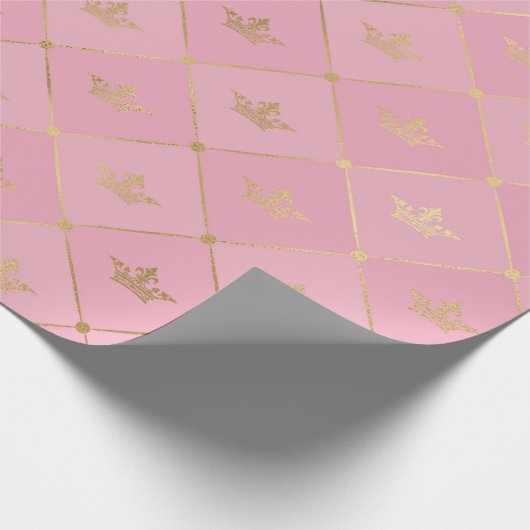 Pink and Gold Paris Folie Crown Pattern Cadeaupapier (Hoek)