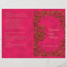 Pink and Gold Peacock Hindu Wedding Programme