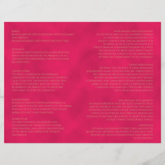 Pink and Gold Peacock Hindu Wedding Programme (Achterkant)