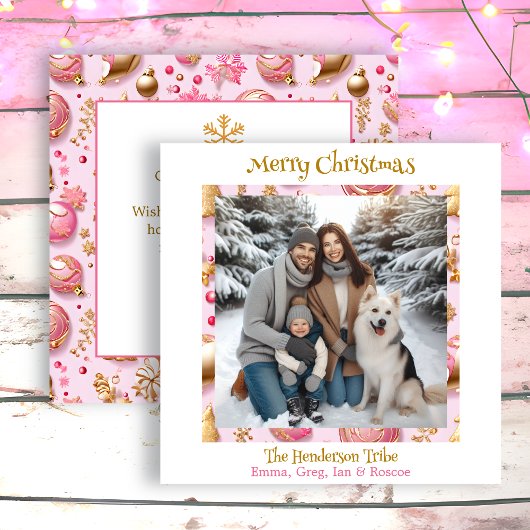 Pink and Gold Personalized Christmas Feestdagenkaart