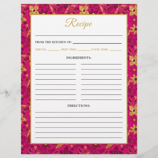 Pink and Gold Poinsettia Flowers Recipe Page Flyer (Voorkant)