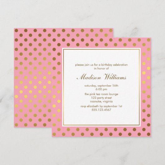 Pink and Gold Polka Dots Birthday Kaart (Voorkant / Achterkant)