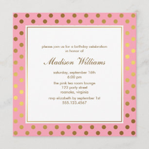 Pink and Gold Polka Dots Birthday Kaart