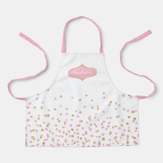Pink and Gold Polka Dots Personalized Apron Schort (Voorkant)